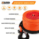 ZESUPER Winch Rope 9.5MM X 30M Dyneema SK75 Hook Synthetic Car Tow Recovery Cable Hook - RnR Galore