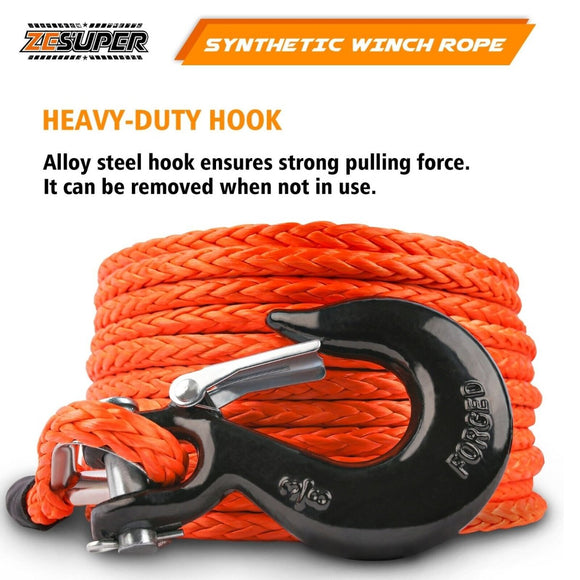 ZESUPER Winch Rope 9.5MM X 30M Dyneema SK75 Hook Synthetic Car Tow Recovery Cable Hook - RnR Galore