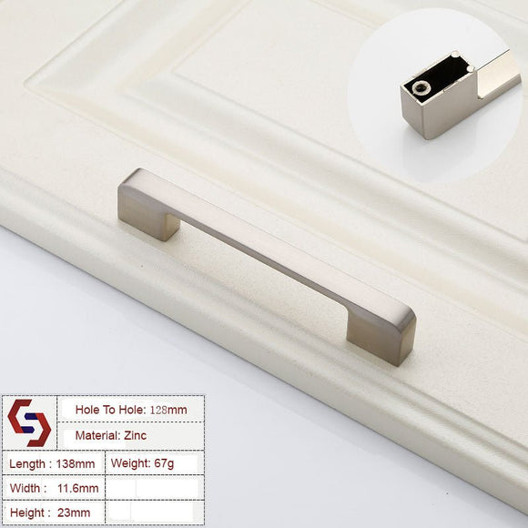 Zinc Kitchen Cabinet Handles Drawer Bar Handle Pull brushed silver color hole to hole size 128mm - RnR Galore