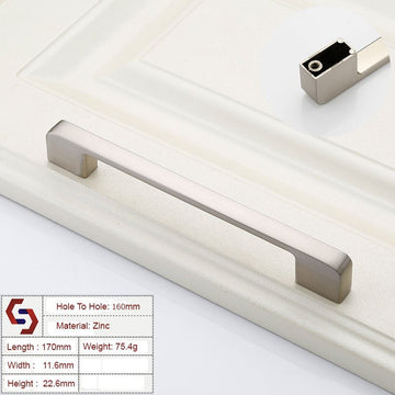 Zinc Kitchen Cabinet Handles Drawer Bar Handle Pull brushed silver color hole to hole size 160mm - RnR Galore